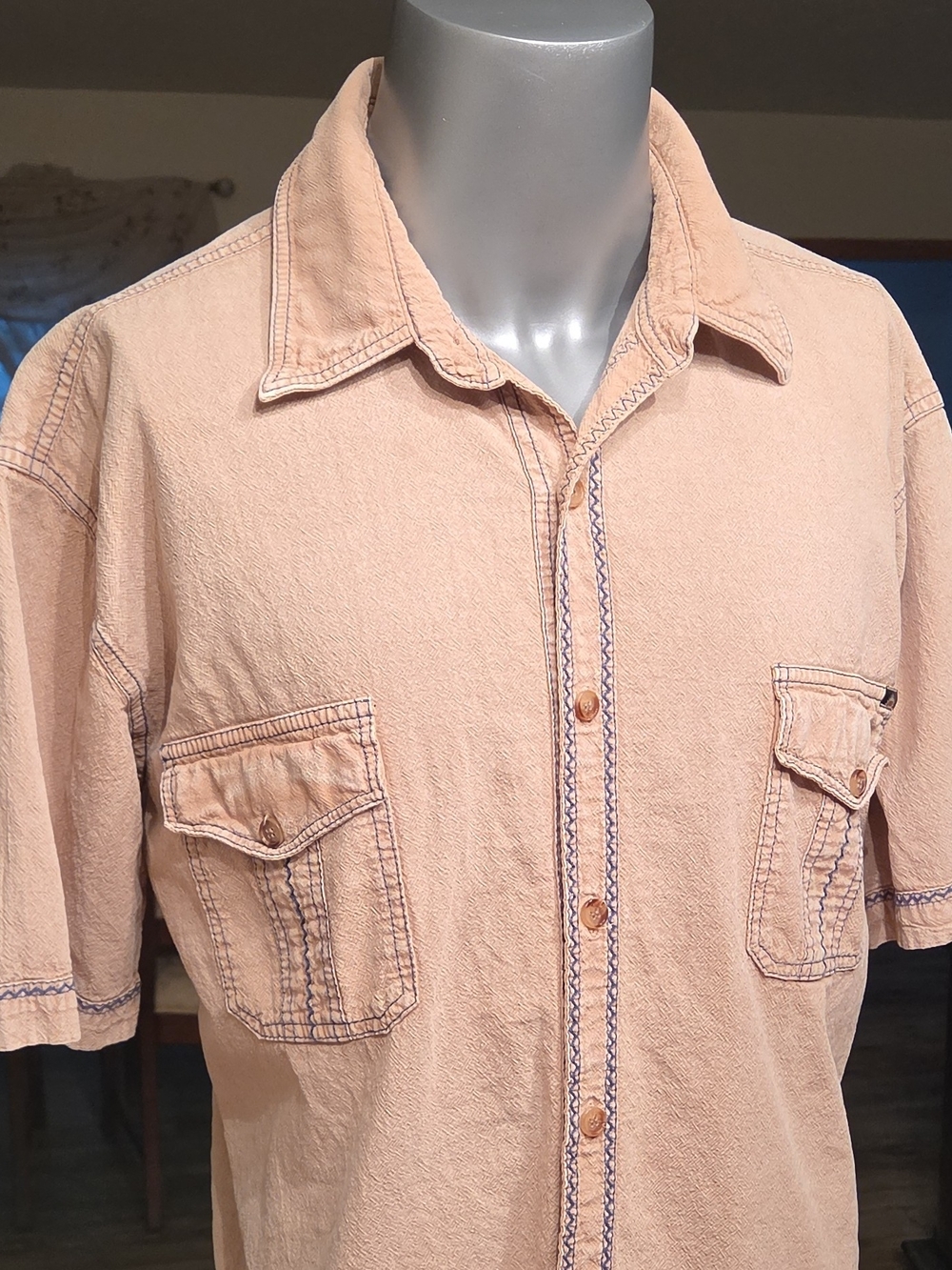 Scully Men's Short-Sleeve Button-Down Shirt in Peach